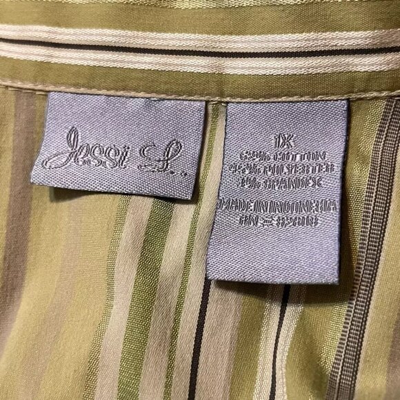 Jessi L. Size 1X. Green Stripe Cotton Blend. 3/4 Sleeve. Side Zipper. B4 - Picture 9 of 9